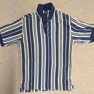 Vintage 90s Dockers Stripped Men's Short Sleeve Polo 100% Cotton Size Medium